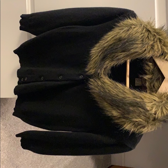 Black with fur trim collar cardigan - Picture 4 of 5